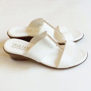 Italian Shoemakers Sculpted Wedge Bandage Sandals 10 White Gold Rhinestones